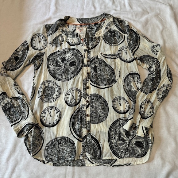 Conversations Anthropologie 2 Colloquial Clock Button Top Blouse 27 of 52 - Picture 4 of 8